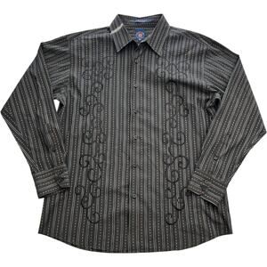 Franky Max Men's Black Striped Western Embroidered Button Up Size XL